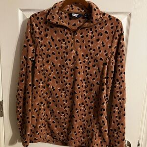 Lands' End Tan and Black Fleece Pullover